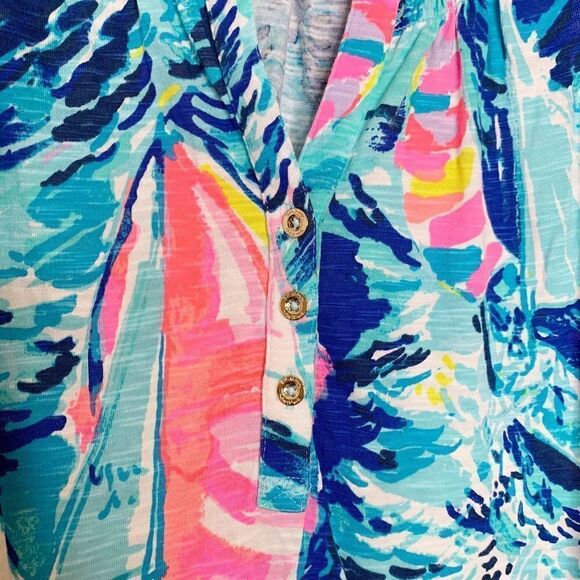 Lilly Pulitzer Essie Dress Sparkling Blue Hey Bay Bay Sailboat Print Women’s XXS - Picture 6 of 12